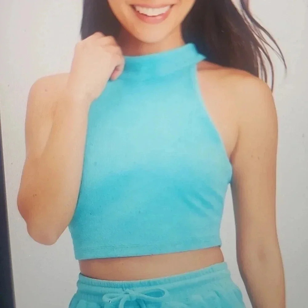 FABLETICS TERRY BUILT-IN BRA TANK SIZE L BLUE